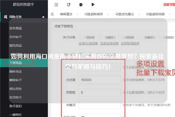 如何利用海口闲鱼助手轻松实现你的交易梦想？探索最佳交易策略与技巧！
